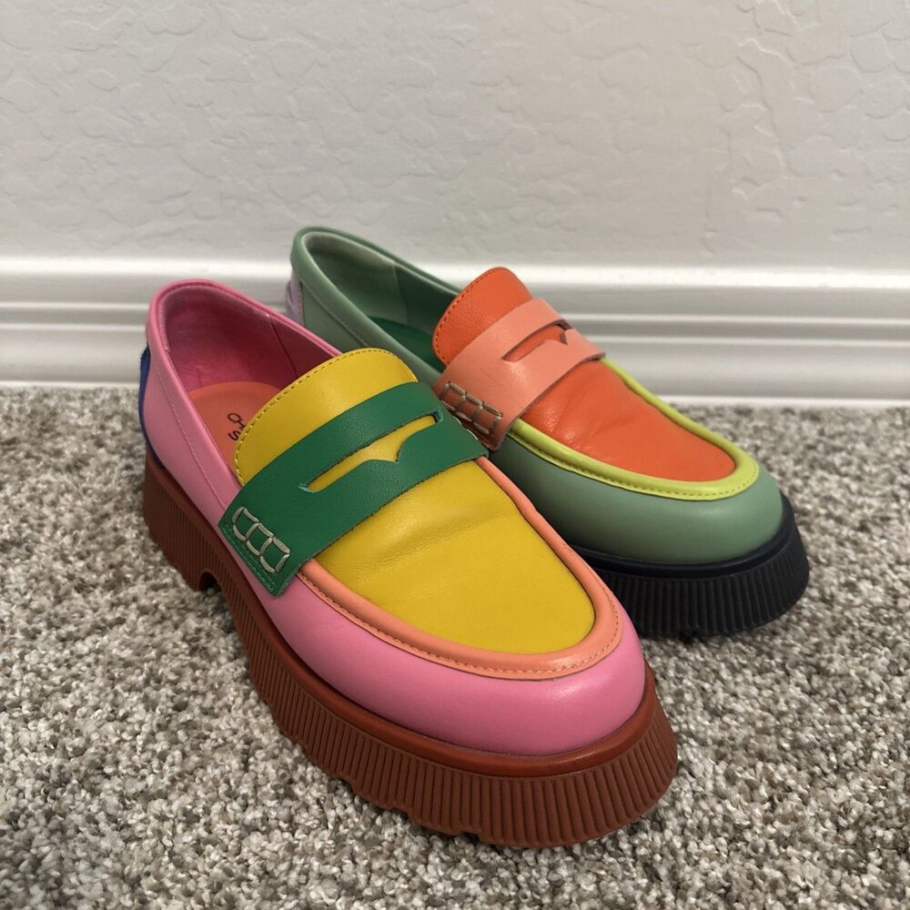 Charlotte Stone Leather Multicolor Mismatched Loafers Women’s Size 5 $258 MSRP